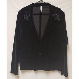White Stag Women's Long Sleeve Black Velvet Open Front Jacket Flower Sz XL NWOT